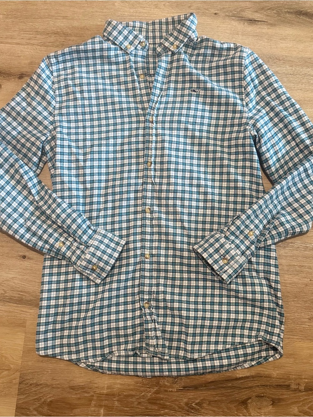 Youth Boys Vineyard Vines Blue and White Flannel Button-Down Shirt